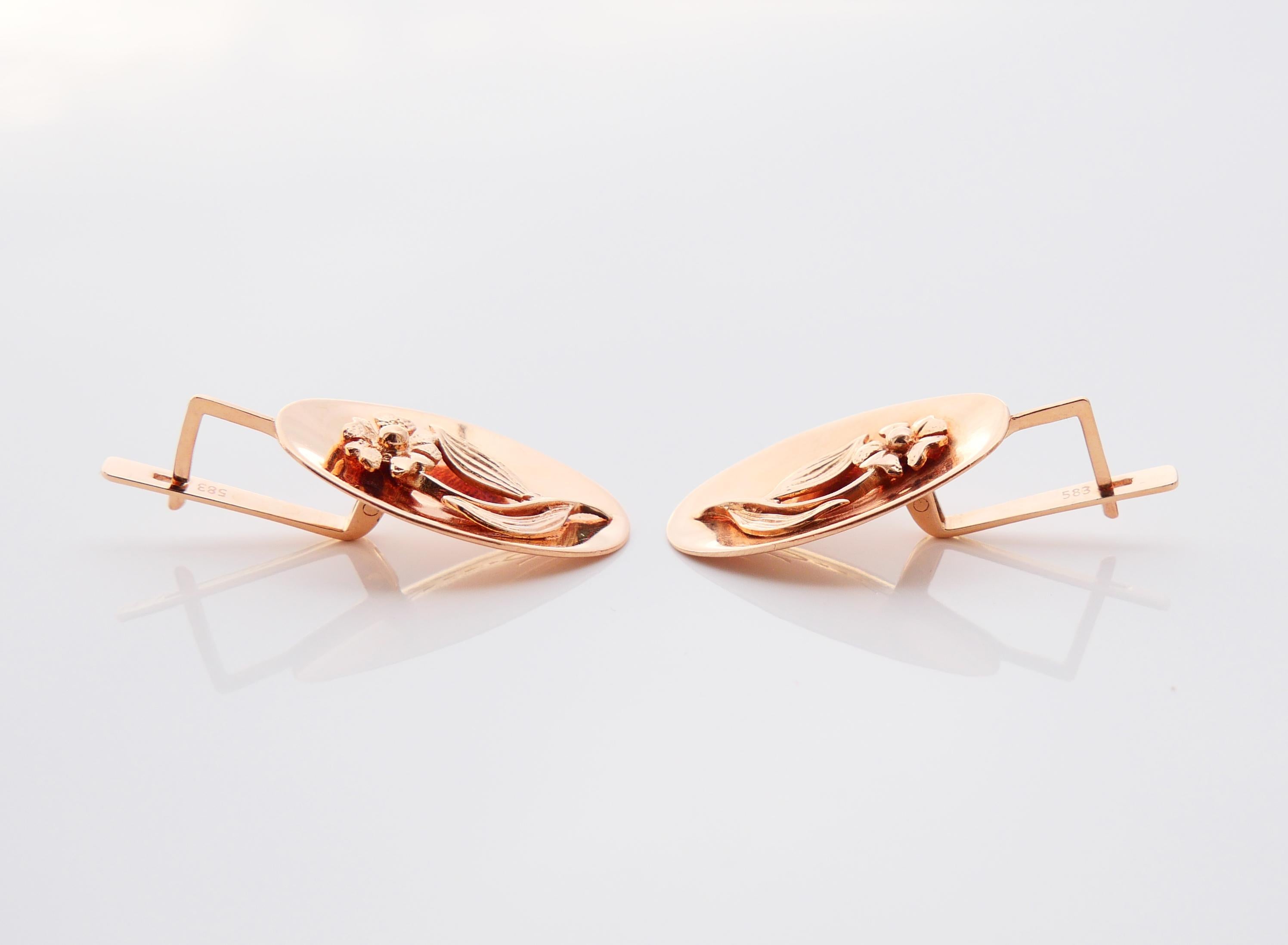 Pendientes Flores Rusas Antiguas oro rosa macizo 14K /8.9 gr en venta 2