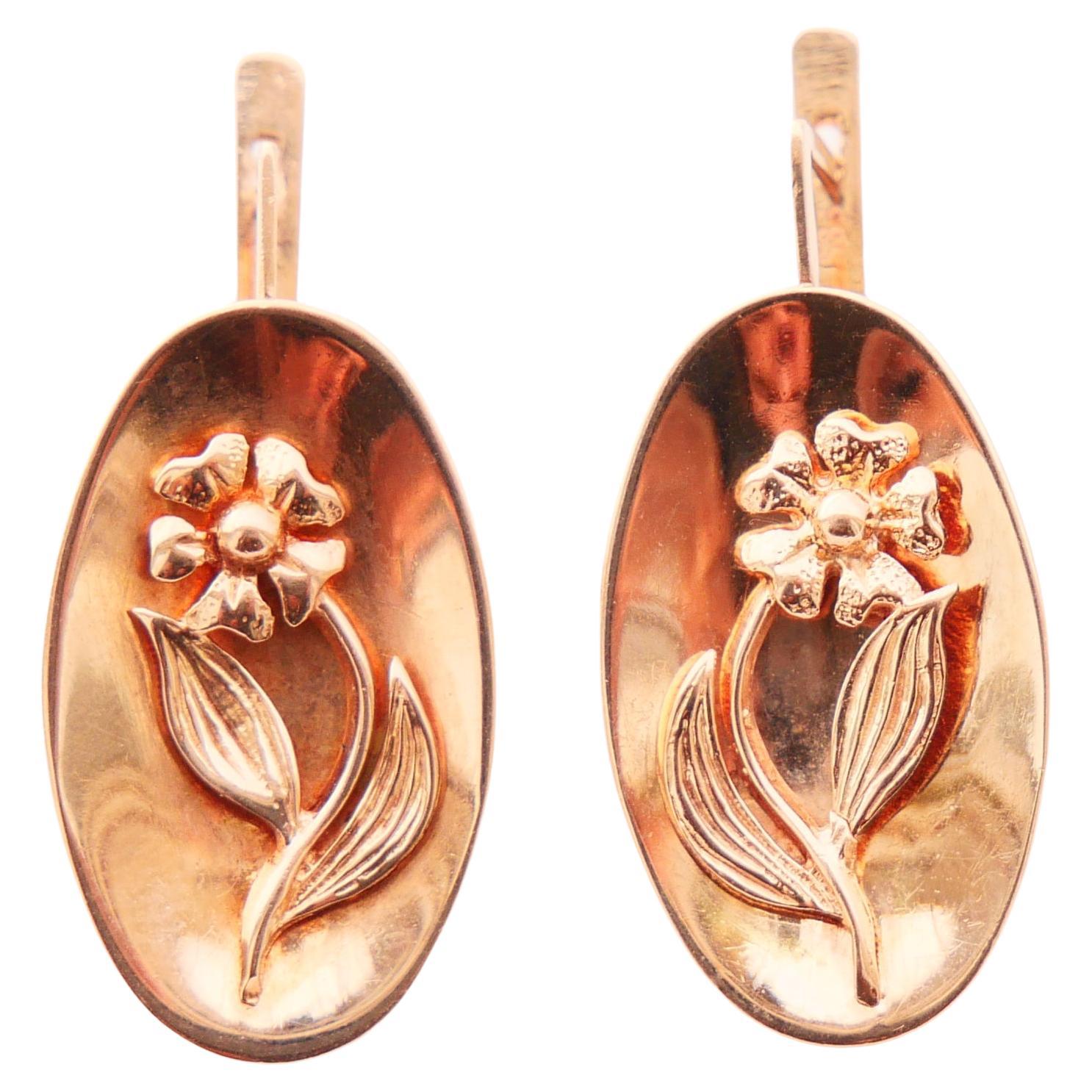 Pendientes Flores Rusas Antiguas oro rosa macizo 14K /8.9 gr en venta