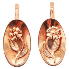 Antique Russian Flowers Earrings solid 14K Rose Gold /8.9 gr