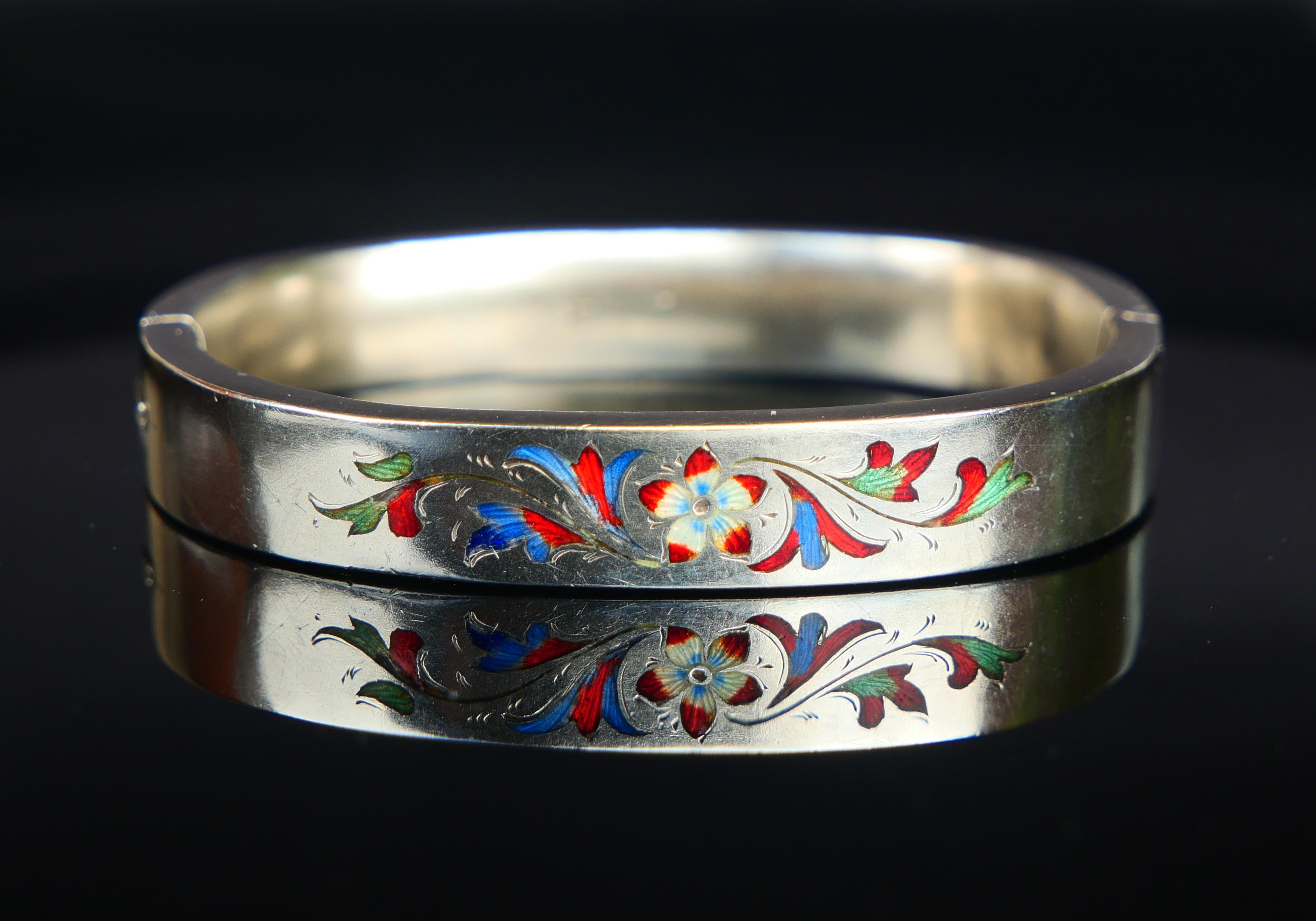 Antique Imperial Russian  Bangle Bracelet Enamel solid 84 Silver / 19gr For Sale 8