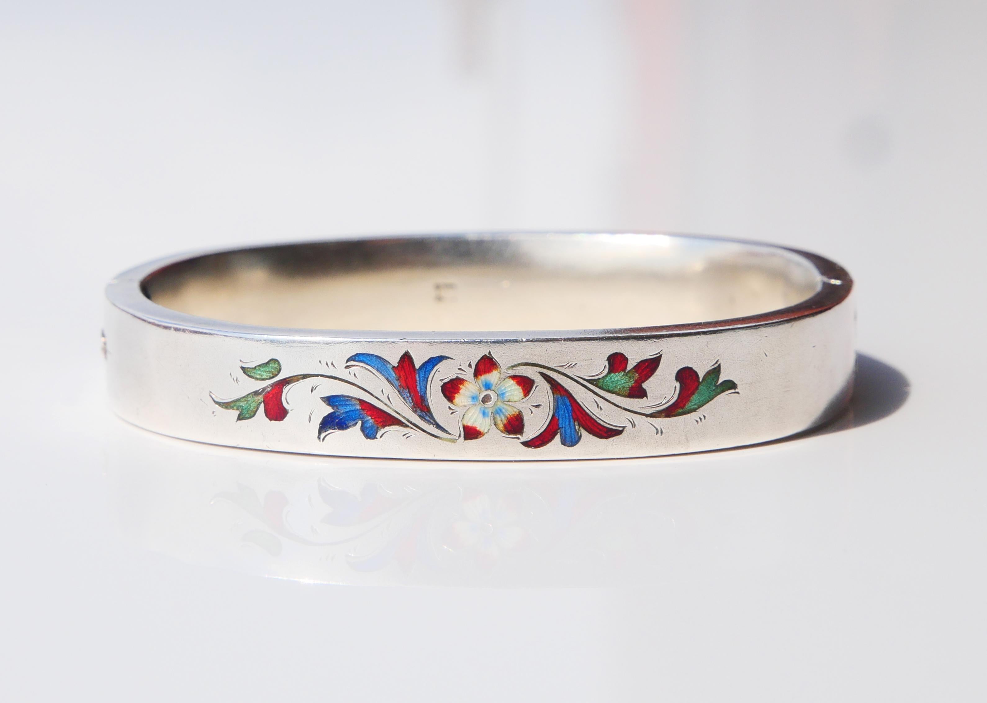 Art Nouveau Antique Imperial Russian  Bangle Bracelet Enamel solid 84 Silver / 19gr For Sale