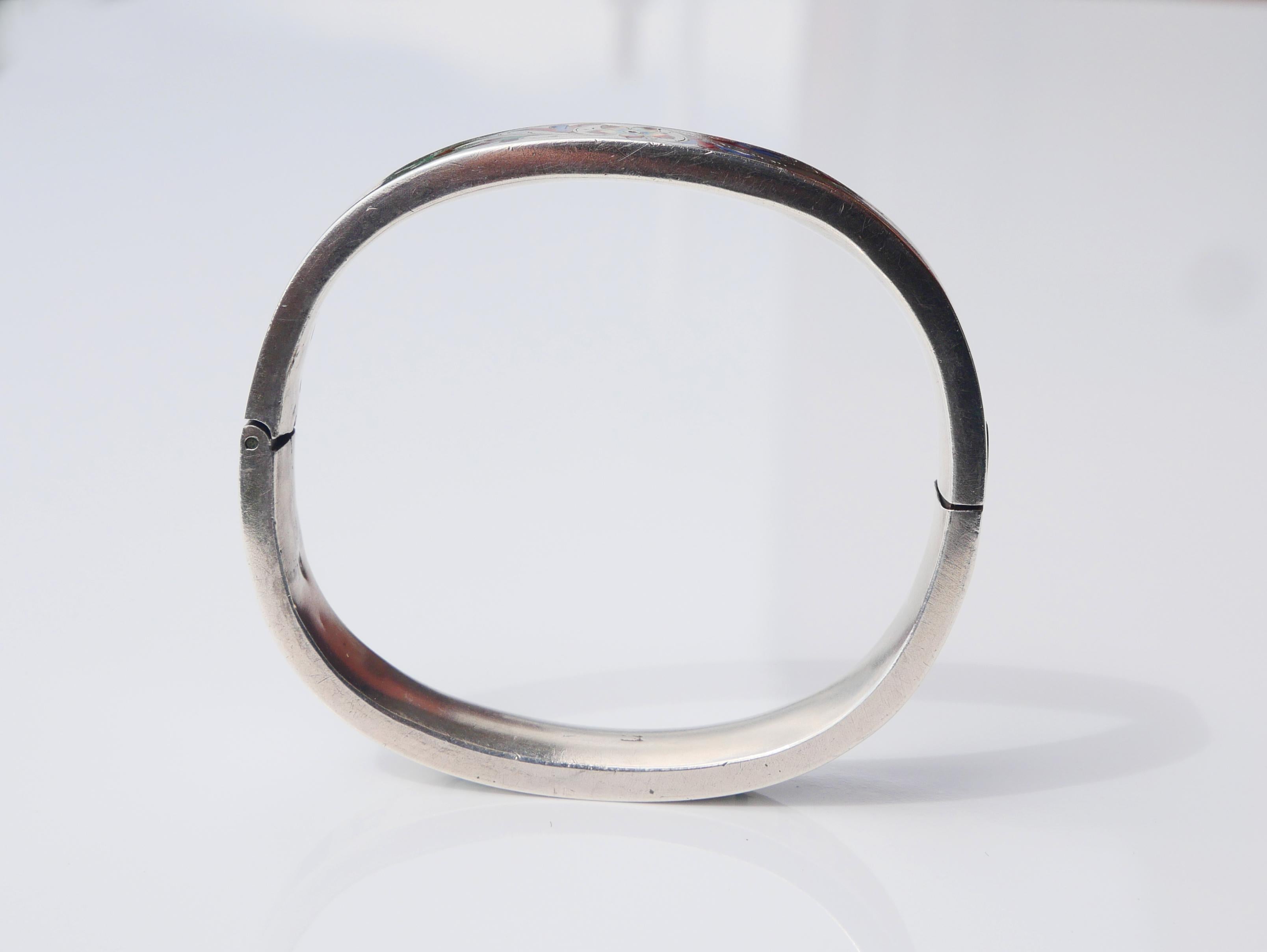 Women's Antique Imperial Russian  Bangle Bracelet Enamel solid 84 Silver / 19gr For Sale