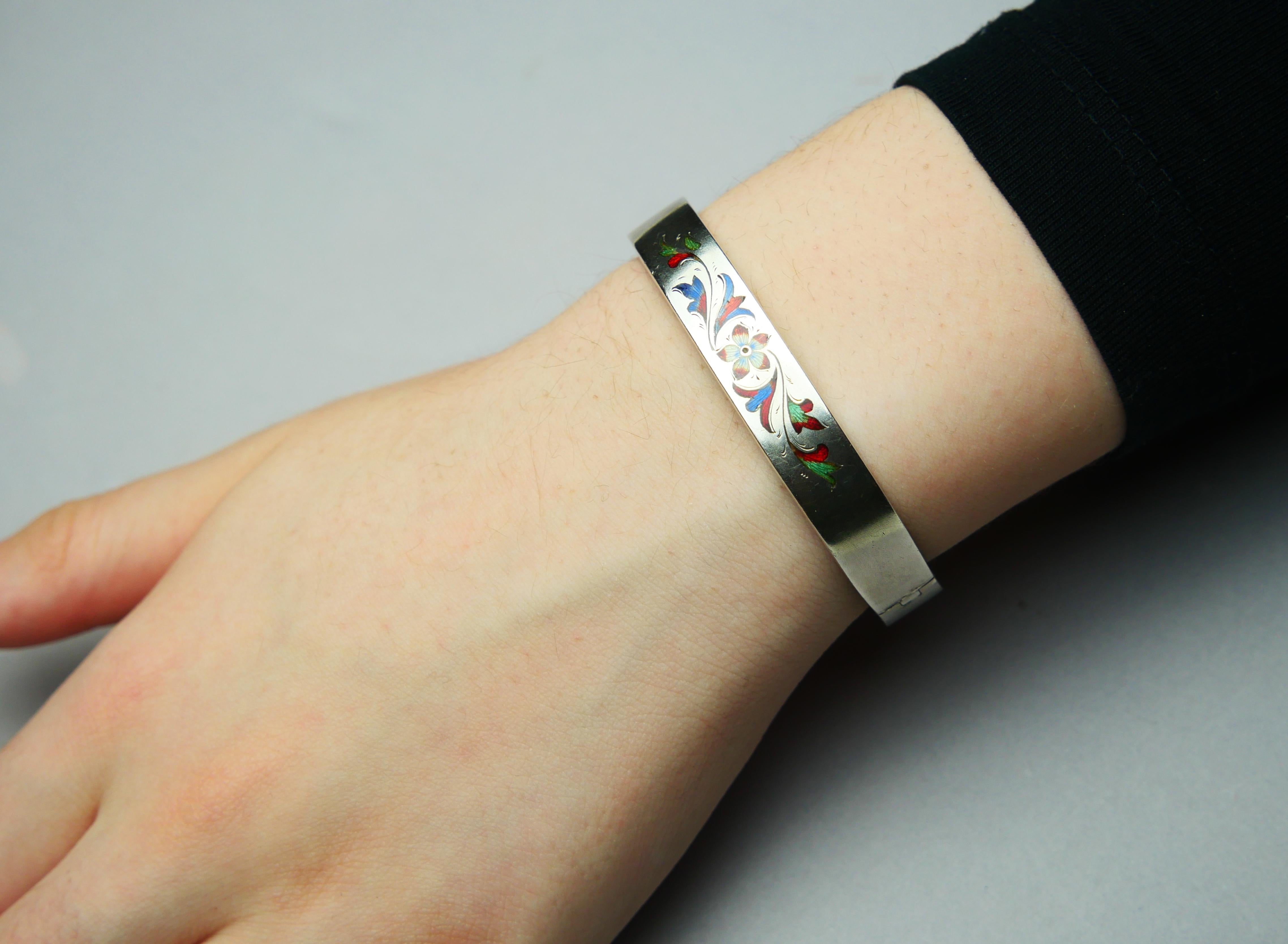 Antique Imperial Russian  Bangle Bracelet Enamel solid 84 Silver / 19gr For Sale 5