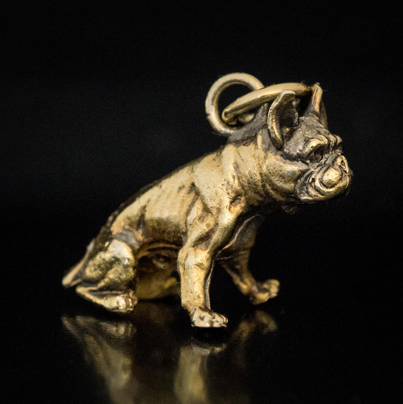 Victorian Antique Russian Gilded Silver Boxer Dog Charm Pendant