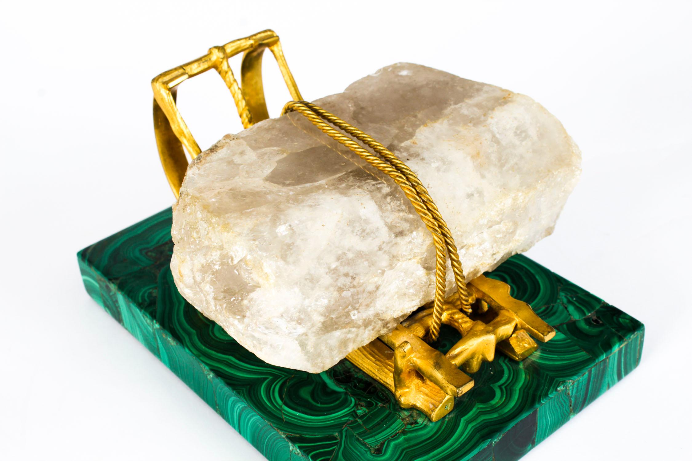 Antique Russian Gilt Bronze Malachite Rock Crystal Sleigh Sculpture C 1870 6