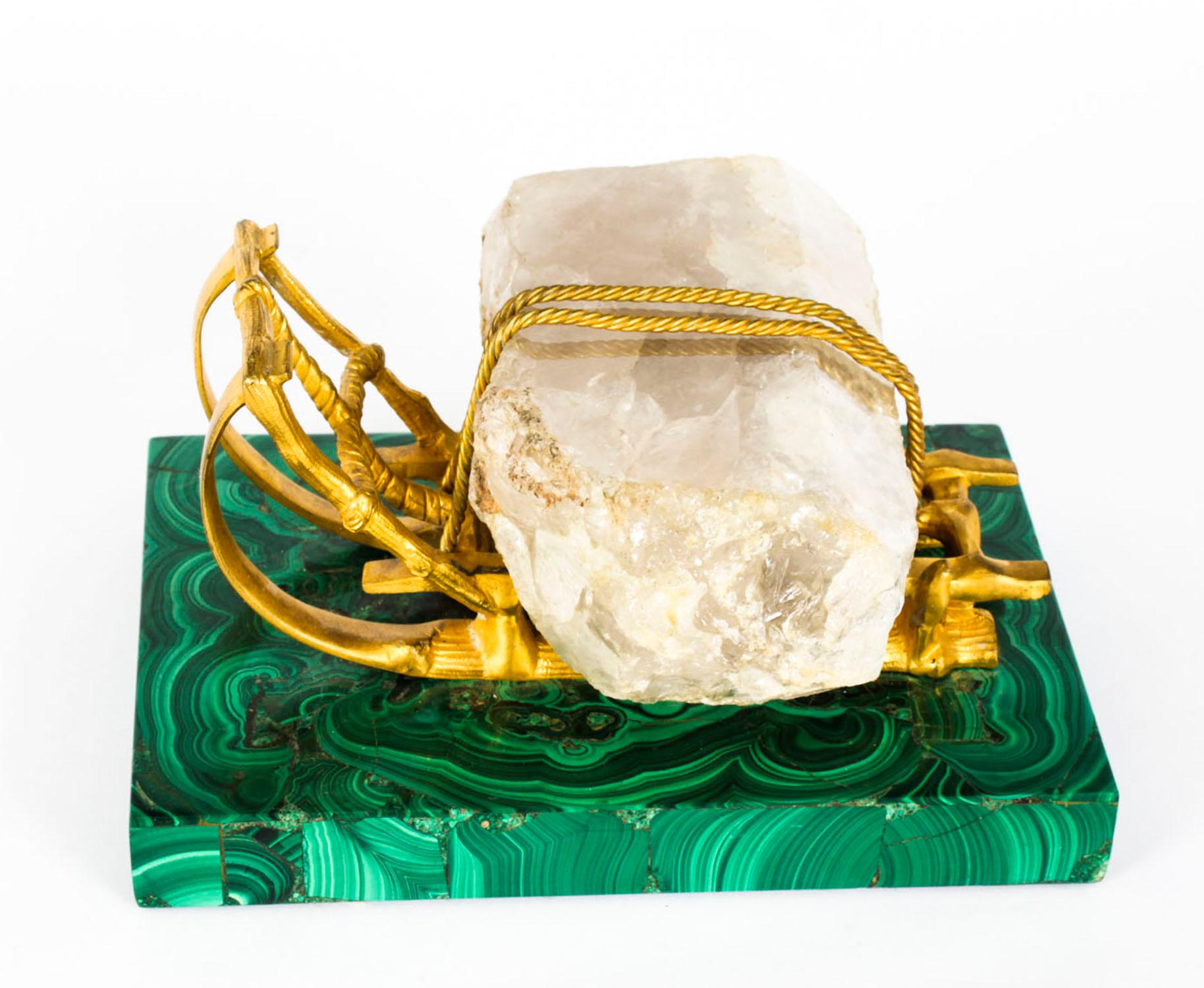 Antique Russian Gilt Bronze Malachite Rock Crystal Sleigh Sculpture C 1870 9