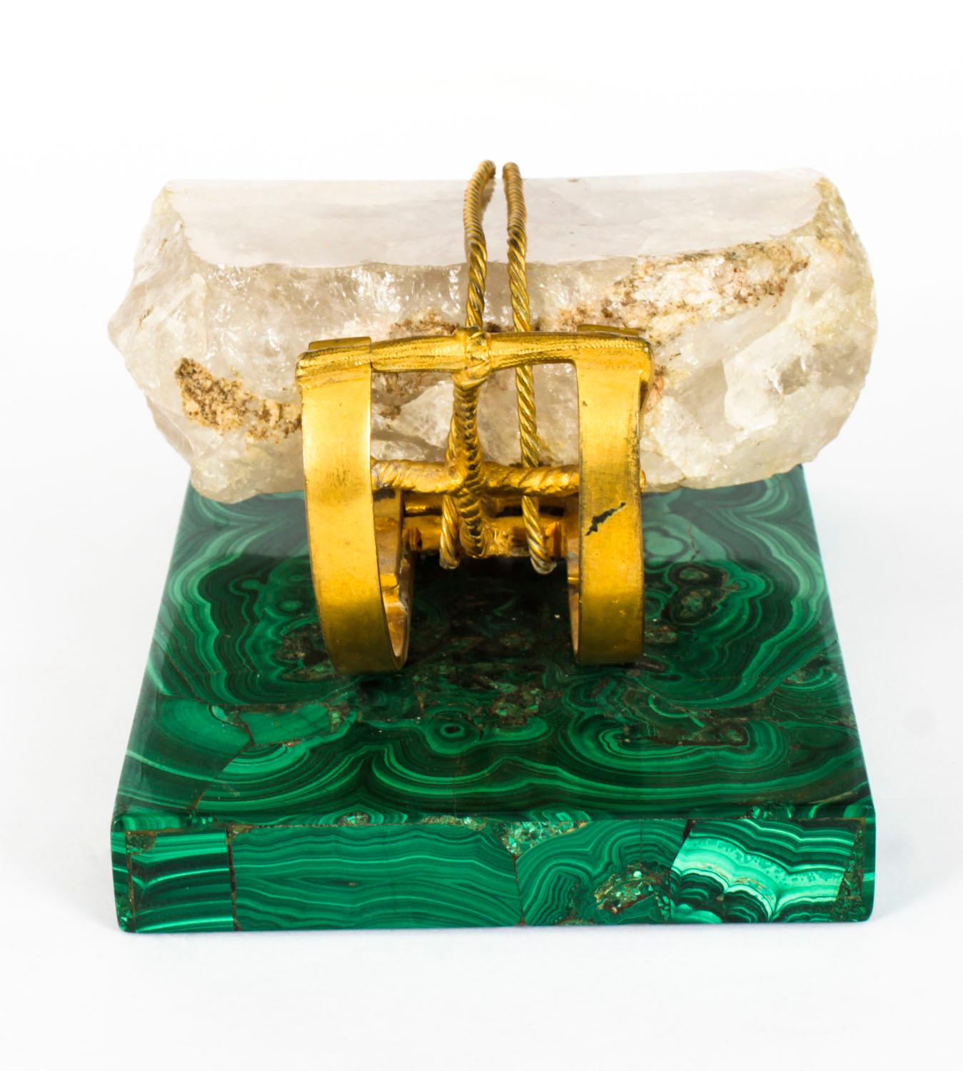 Late 19th Century Antique Russian Gilt Bronze Malachite Rock Crystal Sleigh Sculpture C 1870