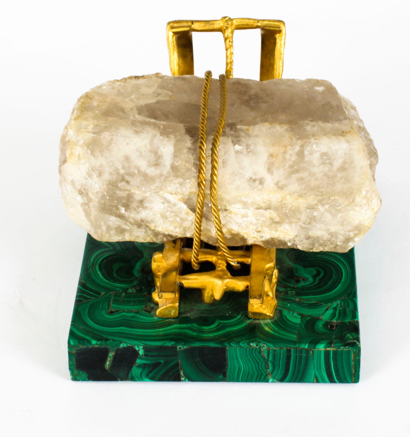 Antique Russian Gilt Bronze Malachite Rock Crystal Sleigh Sculpture C 1870 3