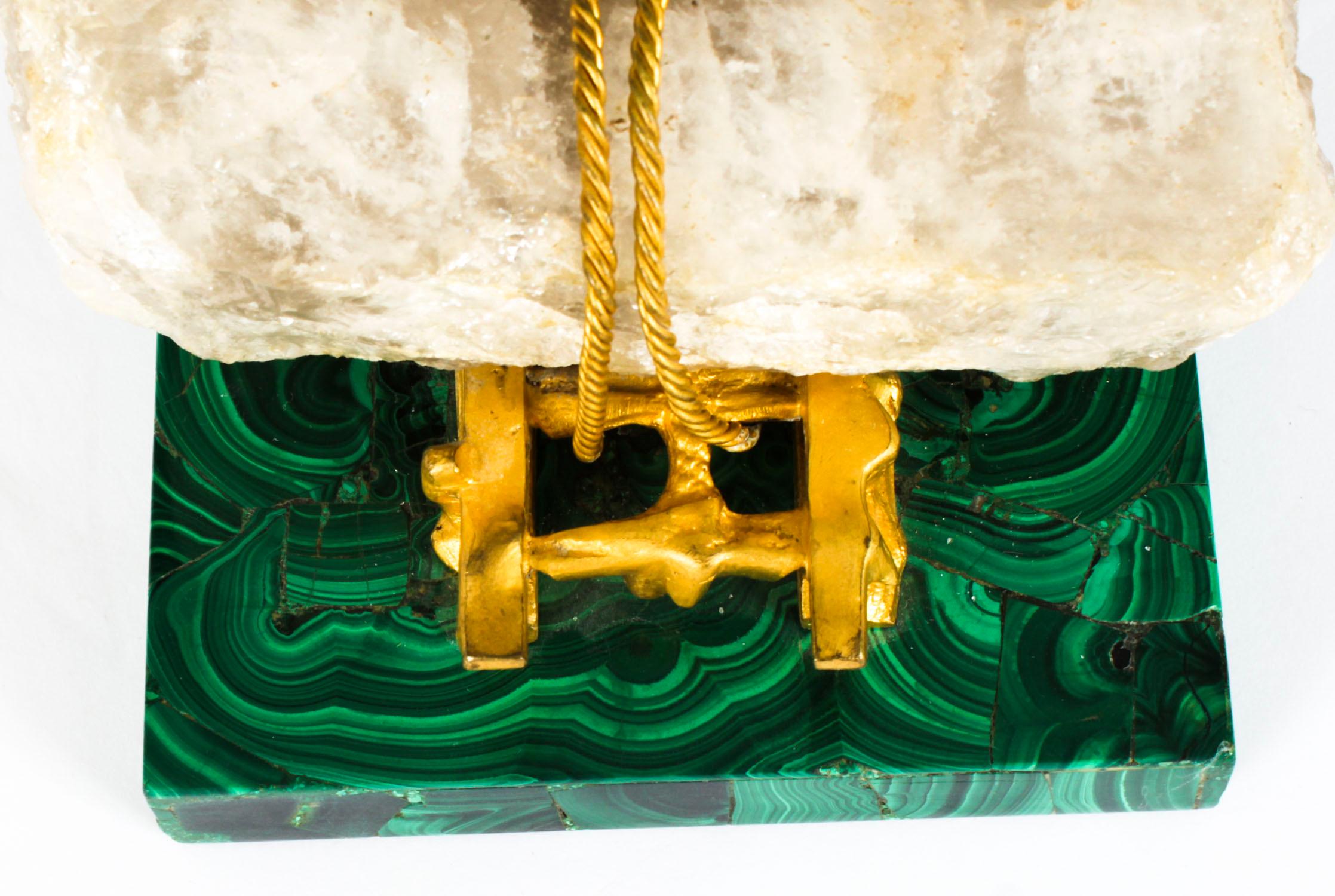 Antique Russian Gilt Bronze Malachite Rock Crystal Sleigh Sculpture C 1870 4