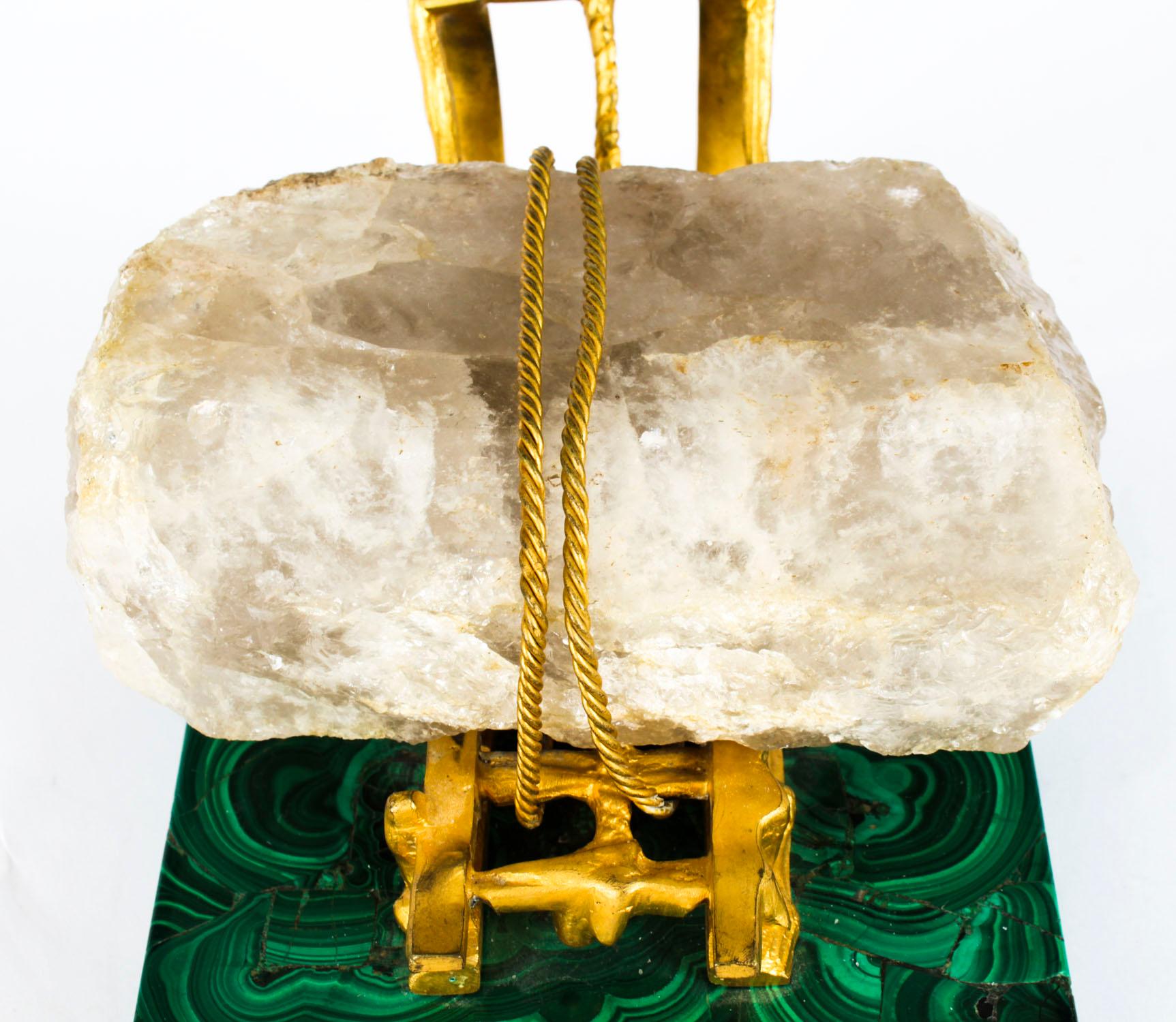 Antique Russian Gilt Bronze Malachite Rock Crystal Sleigh Sculpture C 1870 5