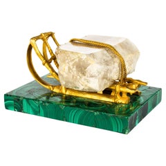 Antique Russian Gilt Bronze Malachite Rock Crystal Sleigh Sculpture C 1870
