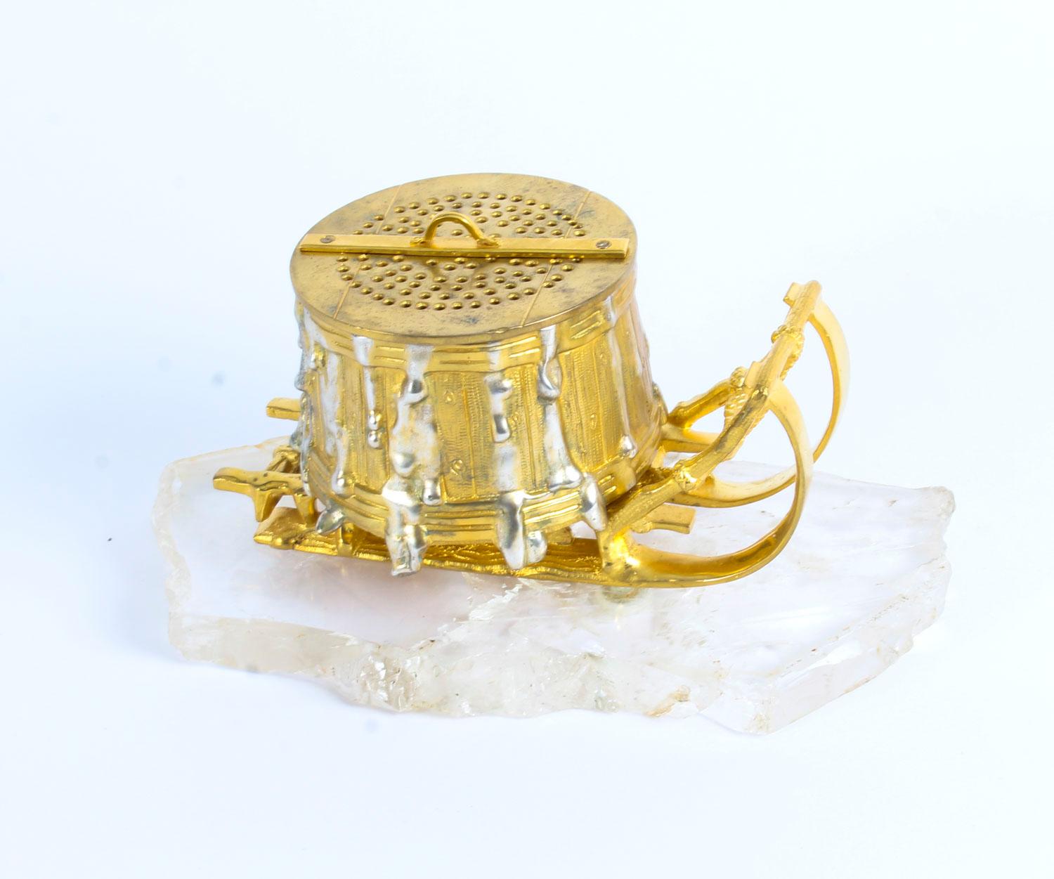 Antique Russian Gilt Bronze Rock Crystal Sleigh Sculpture Inkwell, 19th Century In Good Condition In London, GB