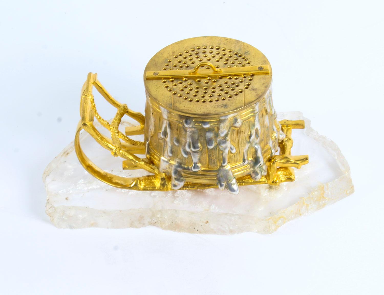 Mid-19th Century Antique Russian Gilt Bronze Rock Crystal Sleigh Sculpture Inkwell, 19th Century