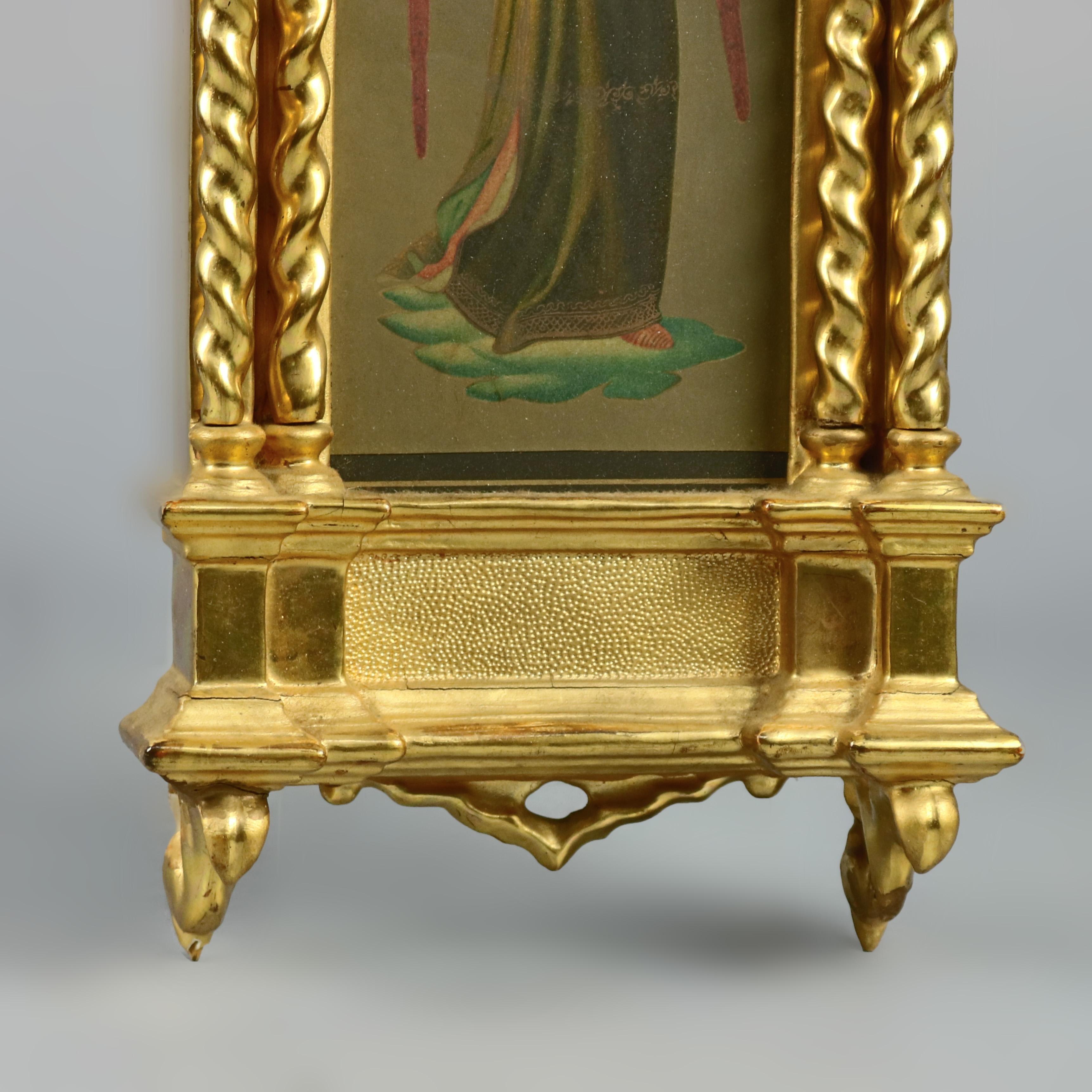 19th Century Antique Russian Giltwood and Hand Painted Cathedral Form Icon, circa 1890