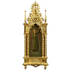 Antique Russian Giltwood and Hand Painted Cathedral Form Icon, circa 1890