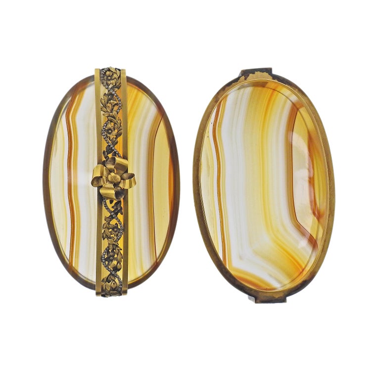 Antique Russian Gold Agate Diamond Box For Sale at 1stDibs