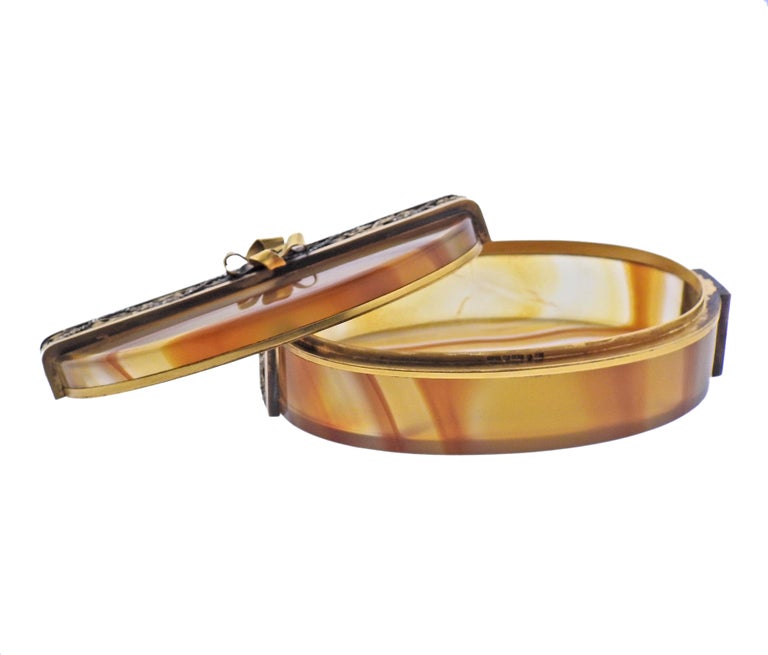 Antique Russian Gold Agate Diamond Box For Sale at 1stDibs