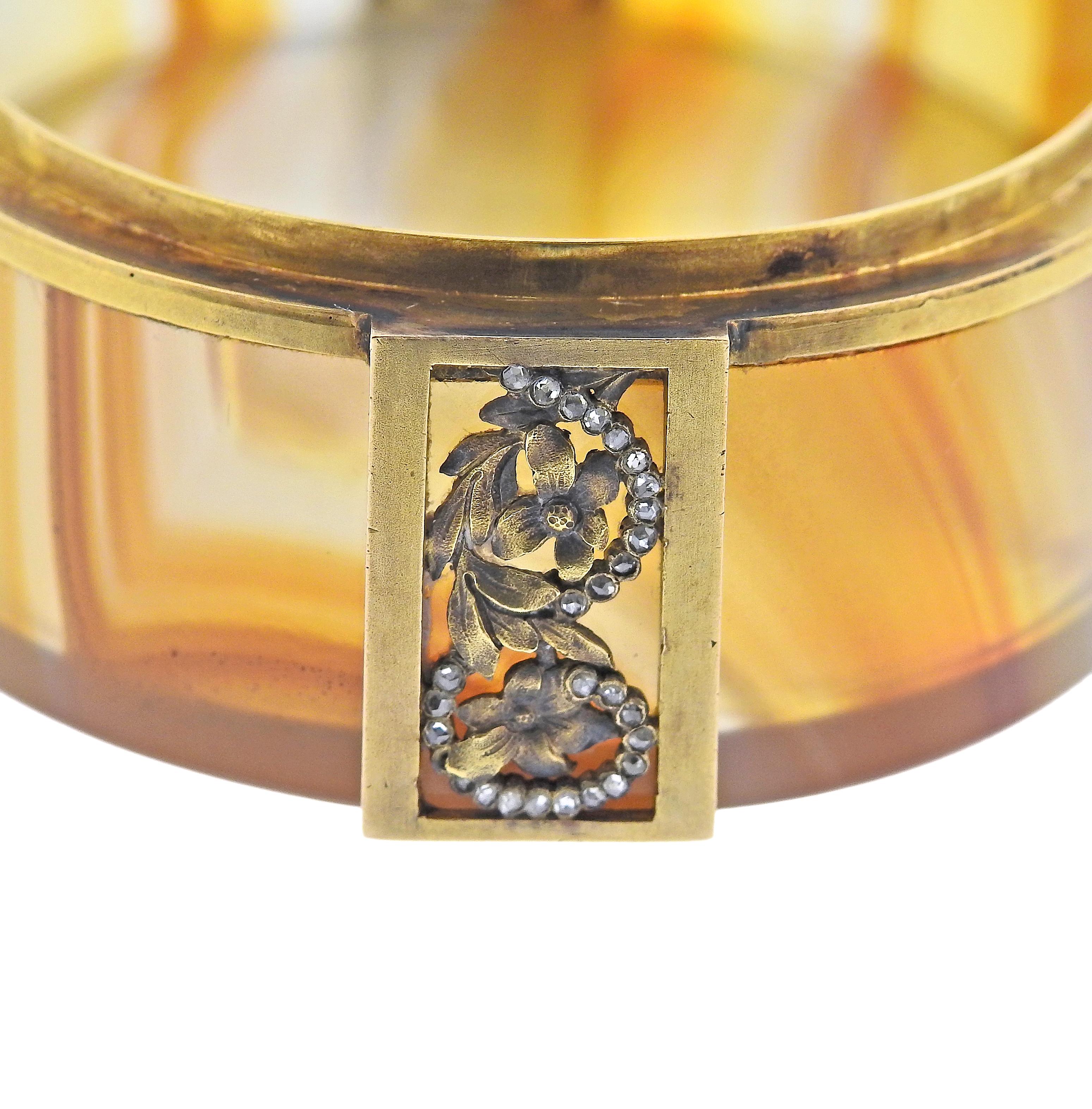 Antique Russian Gold Agate Diamond Box In Excellent Condition For Sale In New York, NY