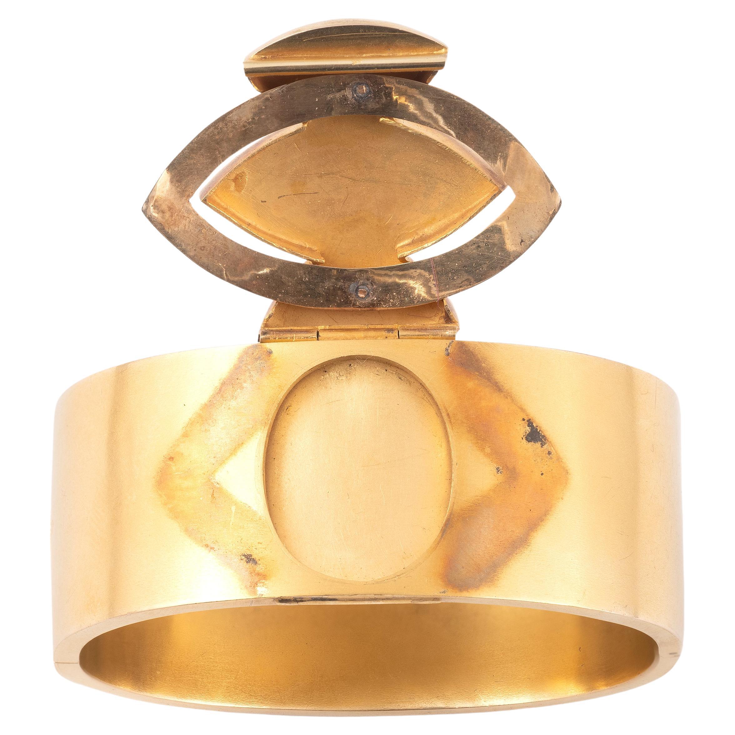 Art Nouveau Antique Russian Gold And Diamond Bangle Bracelet With Secret Compartment 1890's