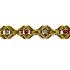 Antique Russian Gold Gem Diamond Bracelet
