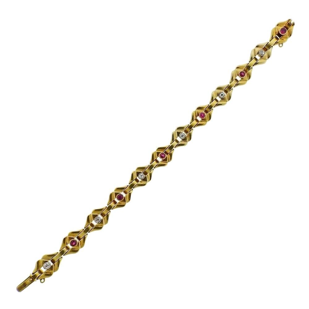 Antique Russian Gold Gem Diamond Bracelet For Sale