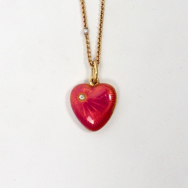 Antique Russian Gold Guilloche Enamel Heart Shaped Locket with Diamond Accent In Good Condition In London, GB
