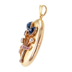 Antique Russian Gold Locket Diamond Ruby Sapphire