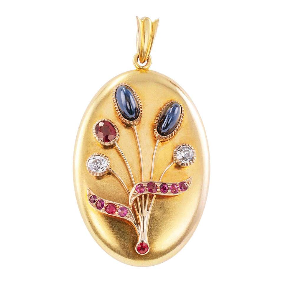 Antique Russian Gold Locket Diamond Ruby Sapphire at 1stDibs