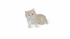 Antique Russian Grey Chalcedony Cat Figurine with Ruby Eyes, Circa 1900