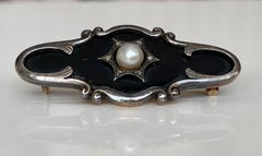 Antique Russian Henrik Wigström Gold / Silver & Black Enamel Pearle brooch