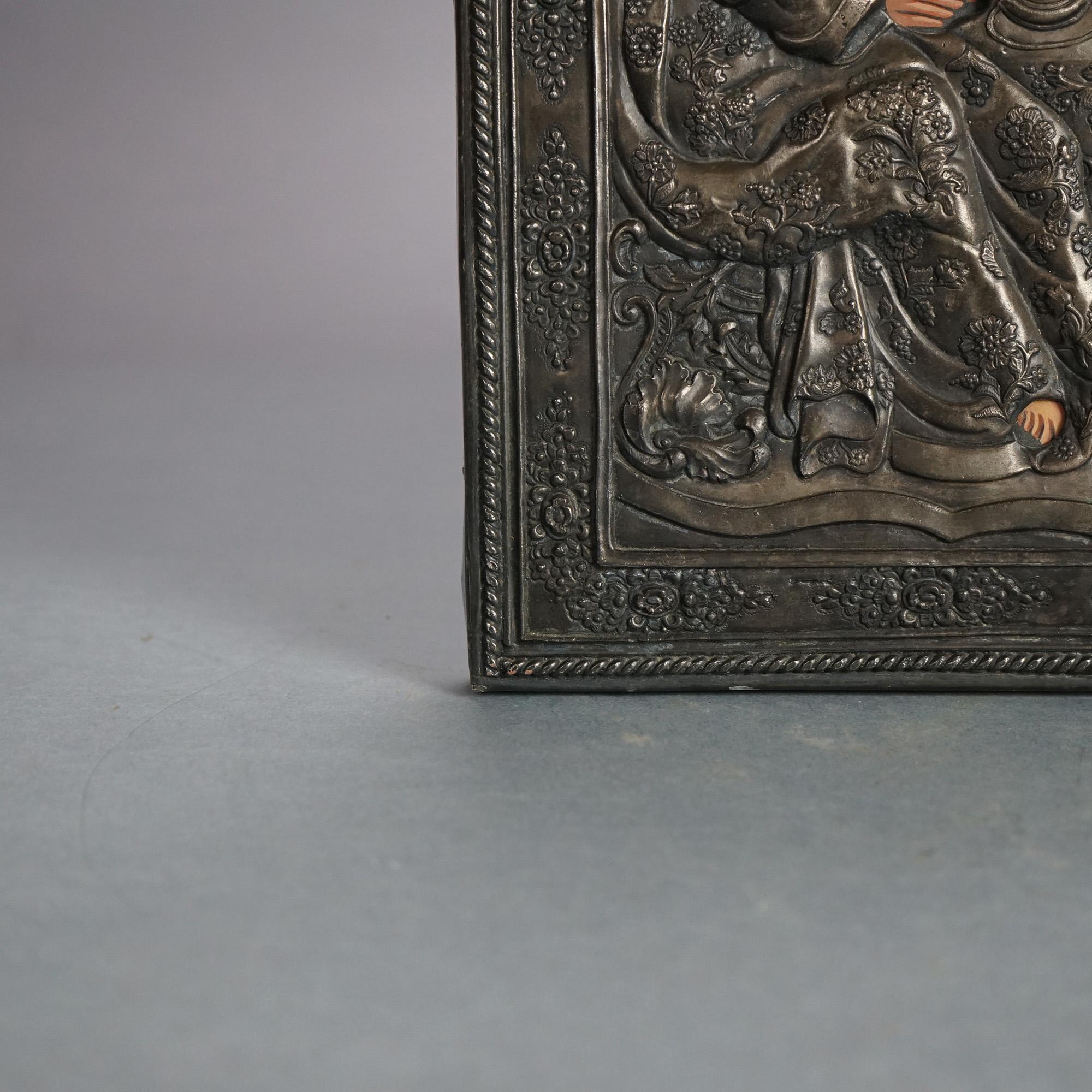 Antique Russian Holy Trinity Icon with Hallmarks C1920 For Sale 2