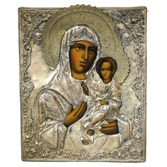 Antique Russian Icon of Madonna & Child 19th C