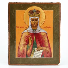Antique Russian Icon of Saint Barbara tempera on Wood