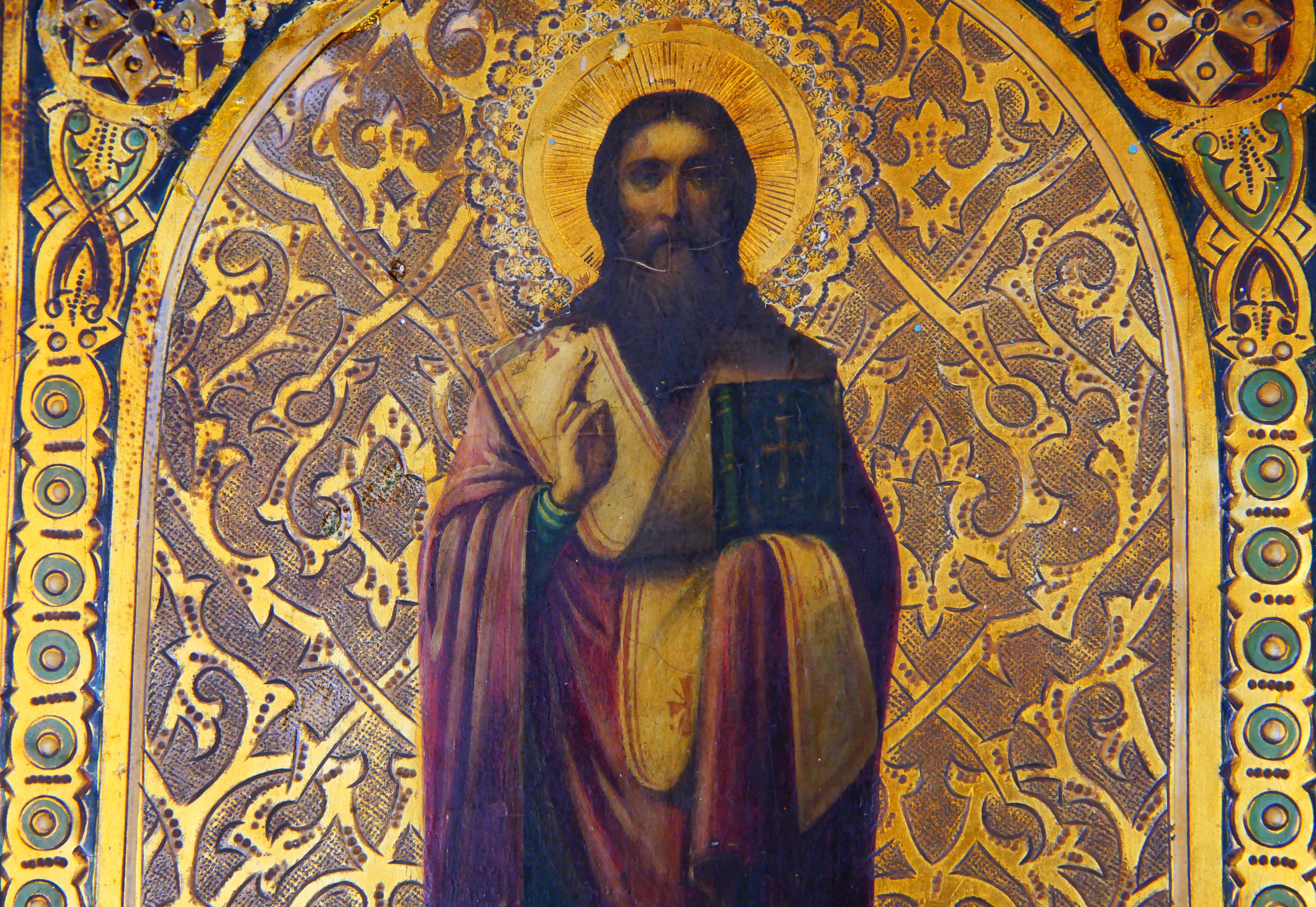 Antike russische Ikone des Heiligen Basilius des Großen Tempera Gold auf Holz (Russisch) im Angebot