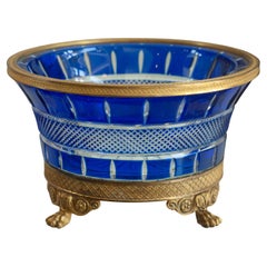 Antique Russian Imperial Cobalt Blue Cut Crystal and Bronze Mounted Bowl