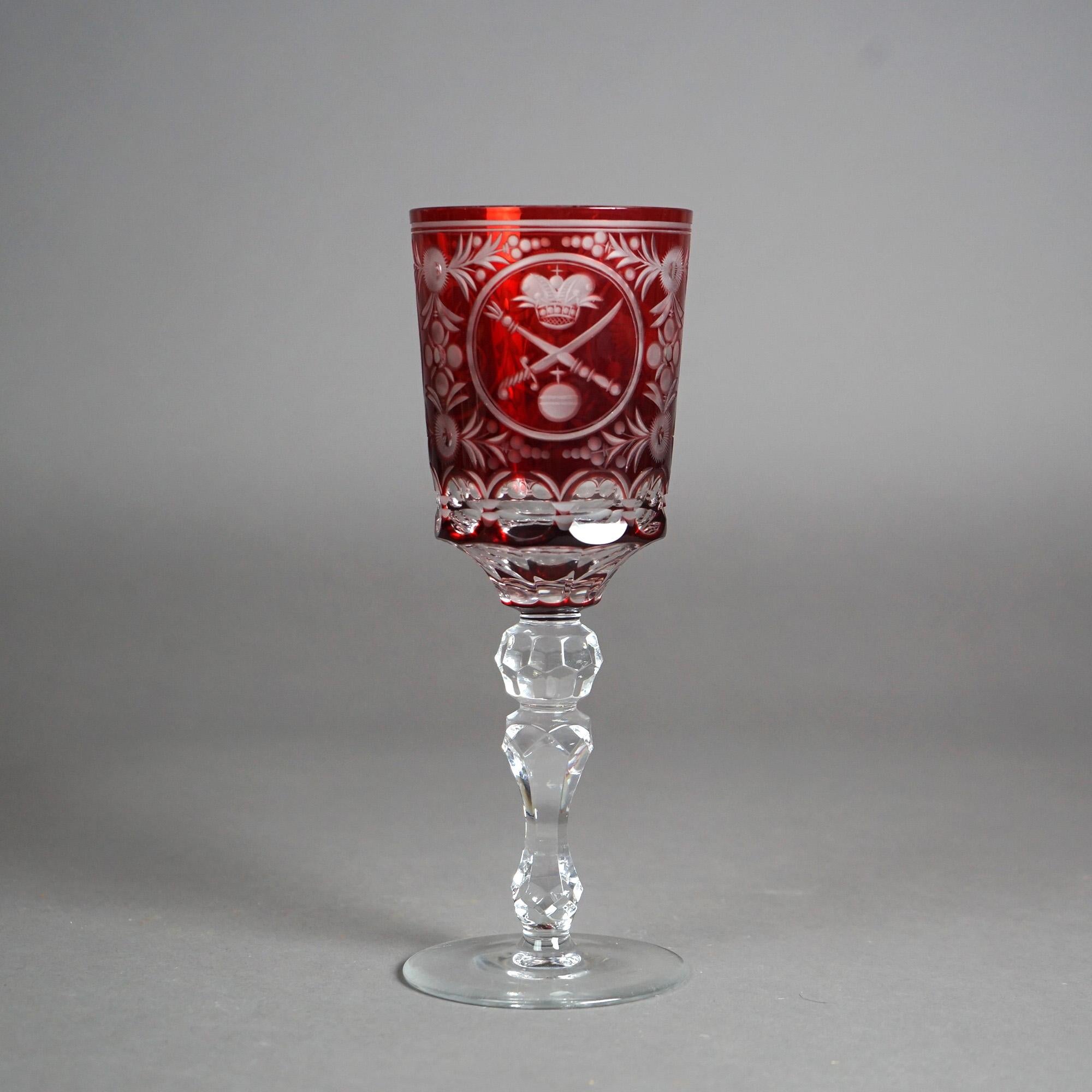 20th Century Antique Russian Imperial Czar Nicholas II Cranberry Cut To Clear Crystal Goblet