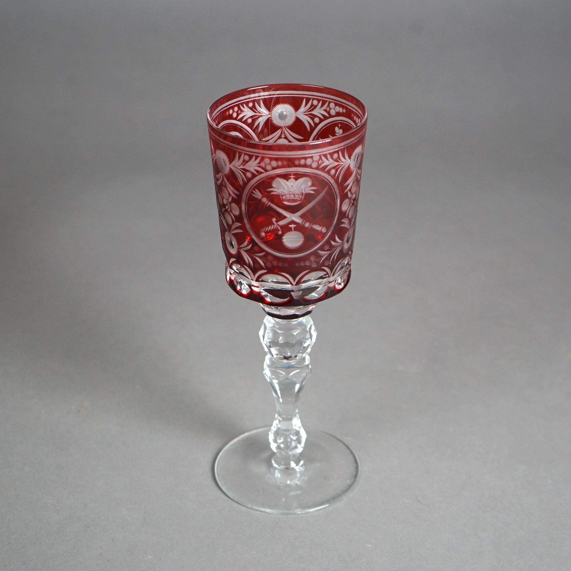 Antique Russian Imperial Czar Nicholas II Cranberry Cut To Clear Crystal Goblet 1