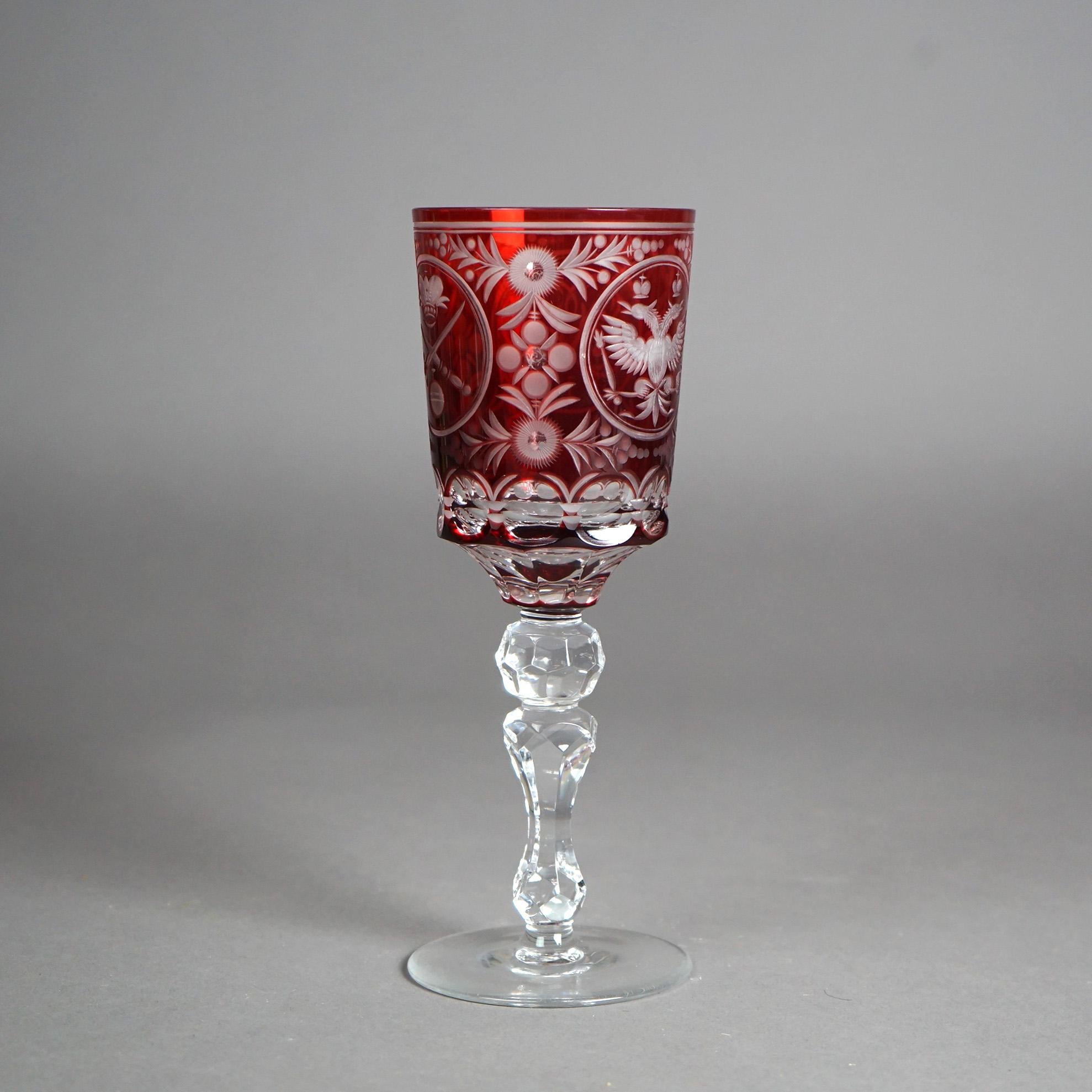 Antique Russian Imperial Czar Nicholas II Cranberry Cut To Clear Crystal Goblet 2