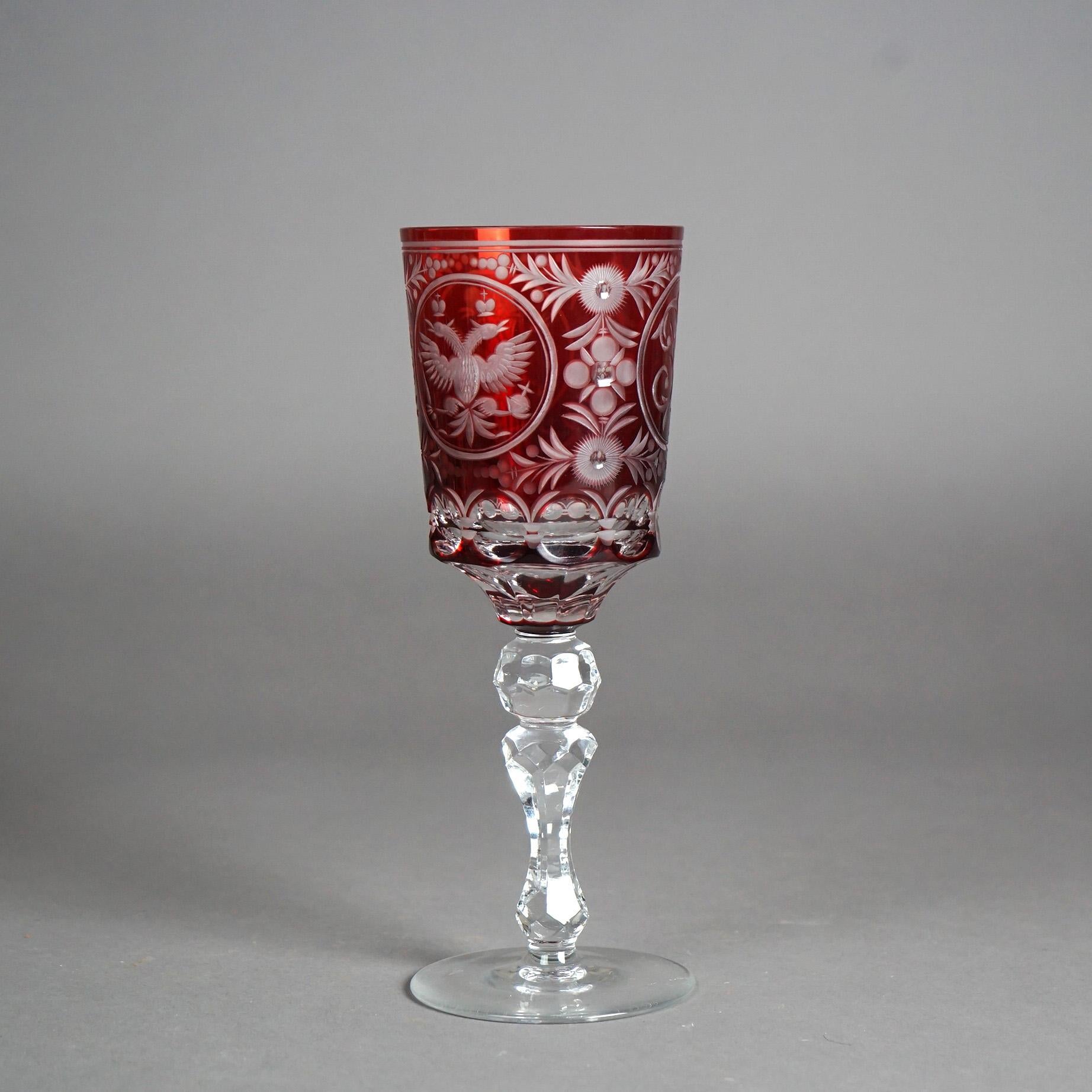 Antique Russian Imperial Czar Nicholas II Cranberry Cut To Clear Crystal Goblet 3