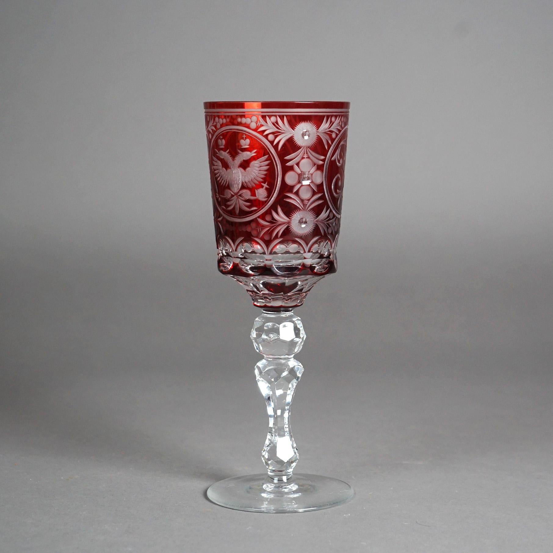 Antique Russian Imperial Czar Nicholas II Cranberry Cut To Clear Crystal Goblet 4