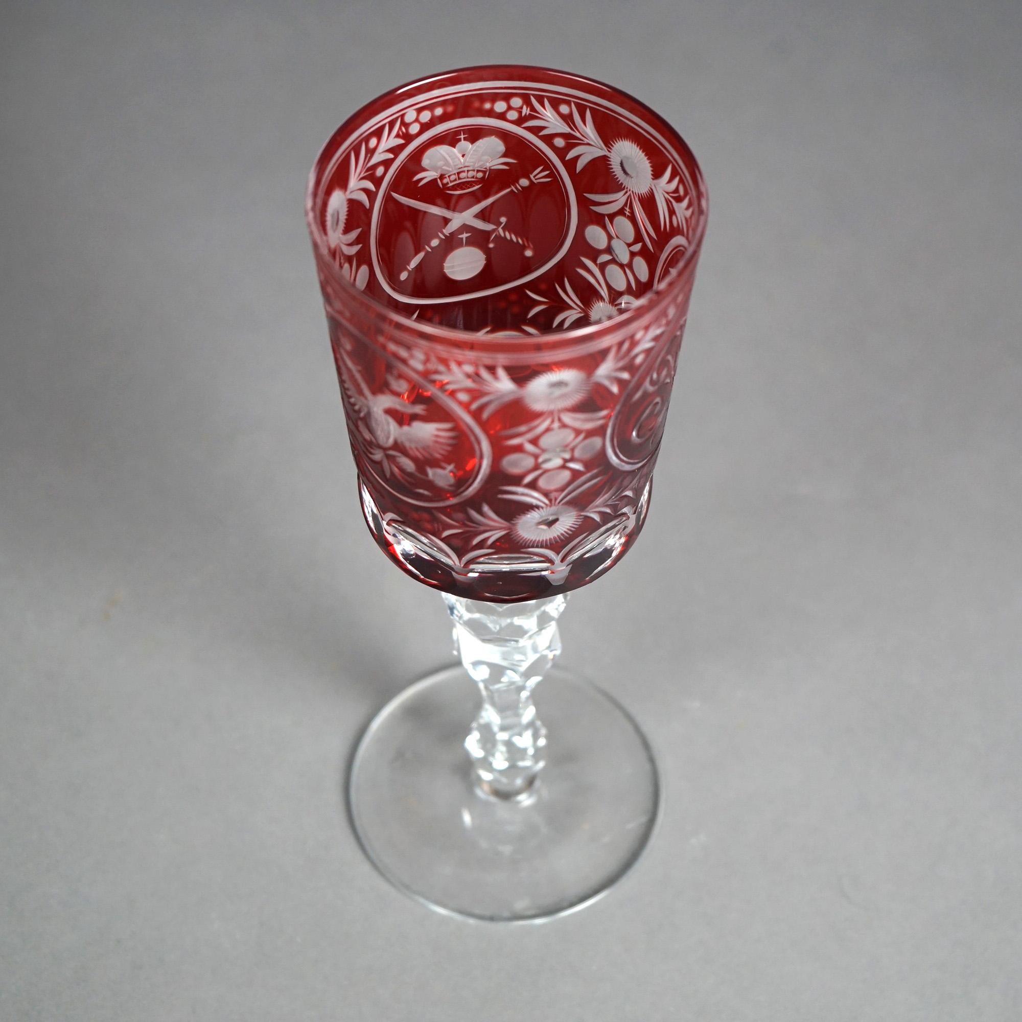 Antique Russian Imperial Czar Nicholas II Cranberry Cut To Clear Crystal Goblet 5