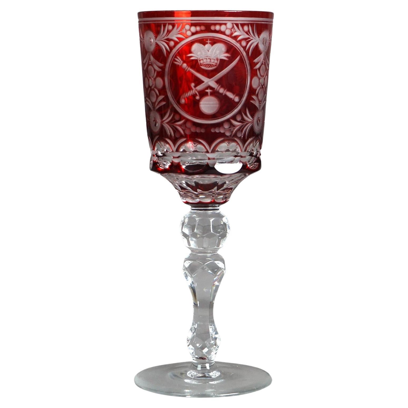 Antique Russian Imperial Czar Nicholas II Cranberry Cut To Clear Crystal Goblet In Good Condition In Big Flats, NY