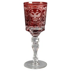 Antigua Copa Imperial Rusa Zar Nicolás II Arándano Tallada en Cristal Transparente