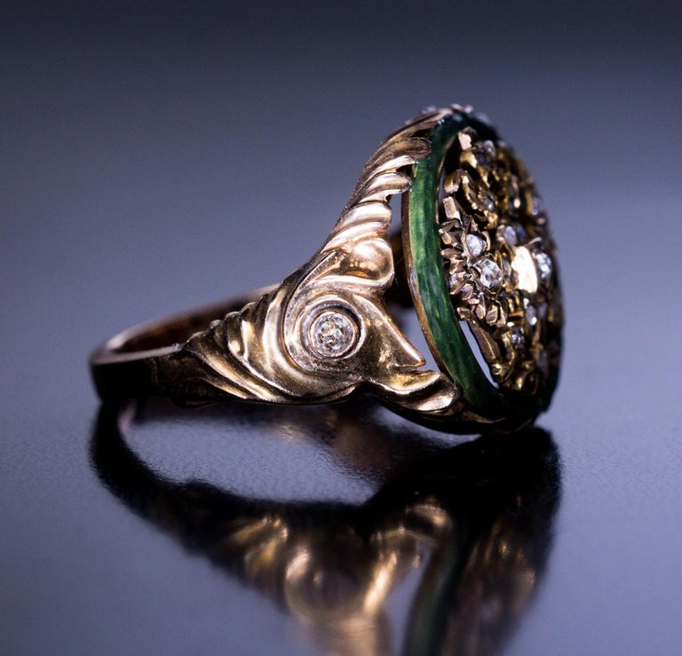 Antique Russian Imperial Eagle Diamond Enamel Gold Ring at 1stDibs