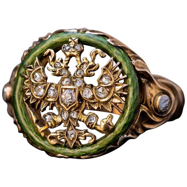 Antique Russian Imperial Eagle Diamond Enamel Gold Ring at 1stDibs ...