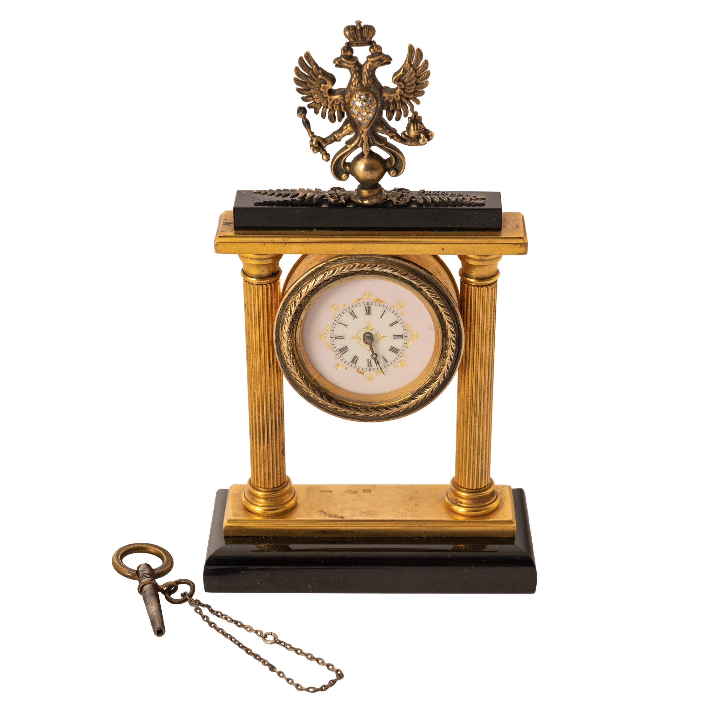 Antique Imperial Russian Peter Carl Faberge Silver Gilt Diamond 8 Day Clock 1900 For Sale 1
