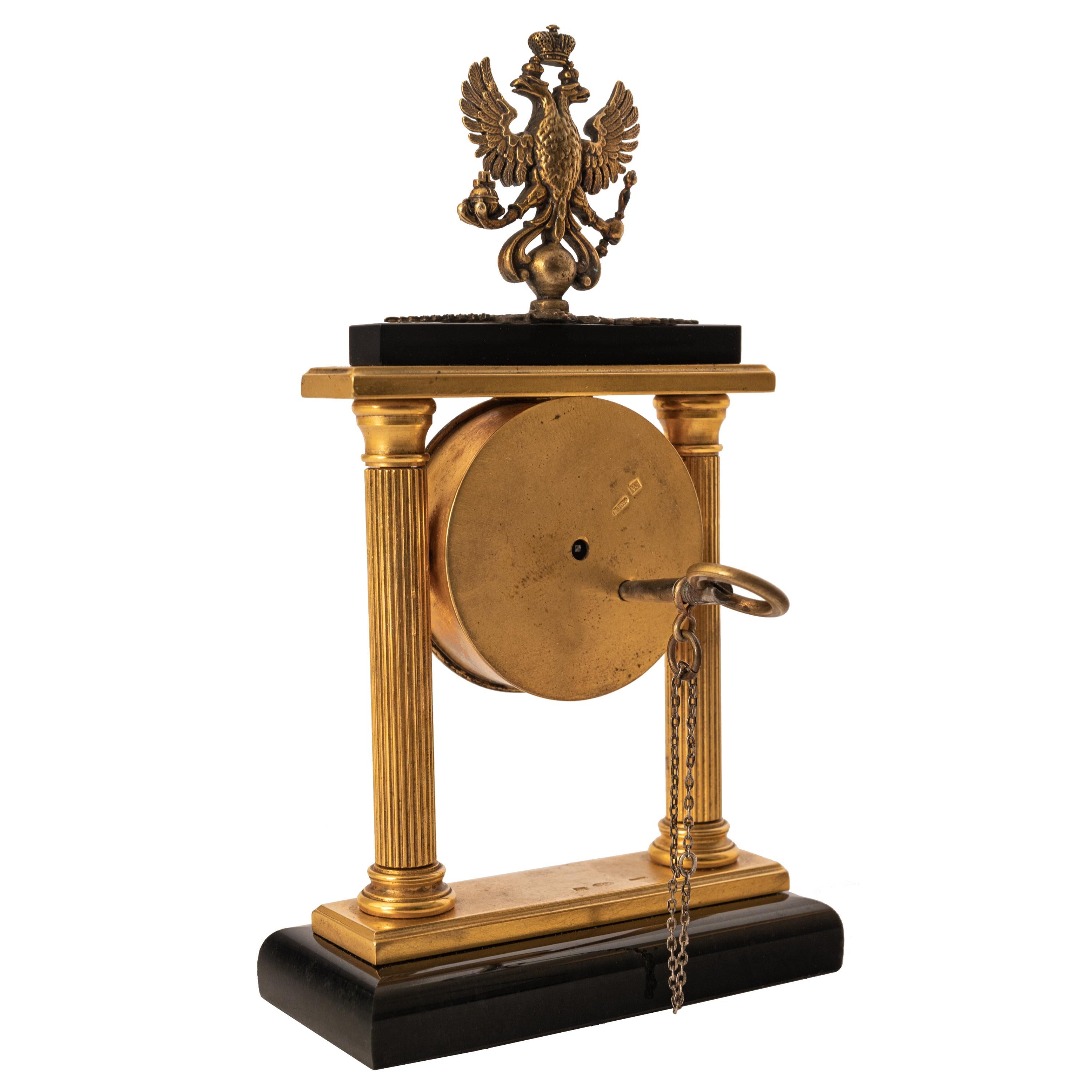 Ancienne horloge impériale russe Peter Carl Faberge en argent doré avec diamant 8 jours 1900 en vente 2