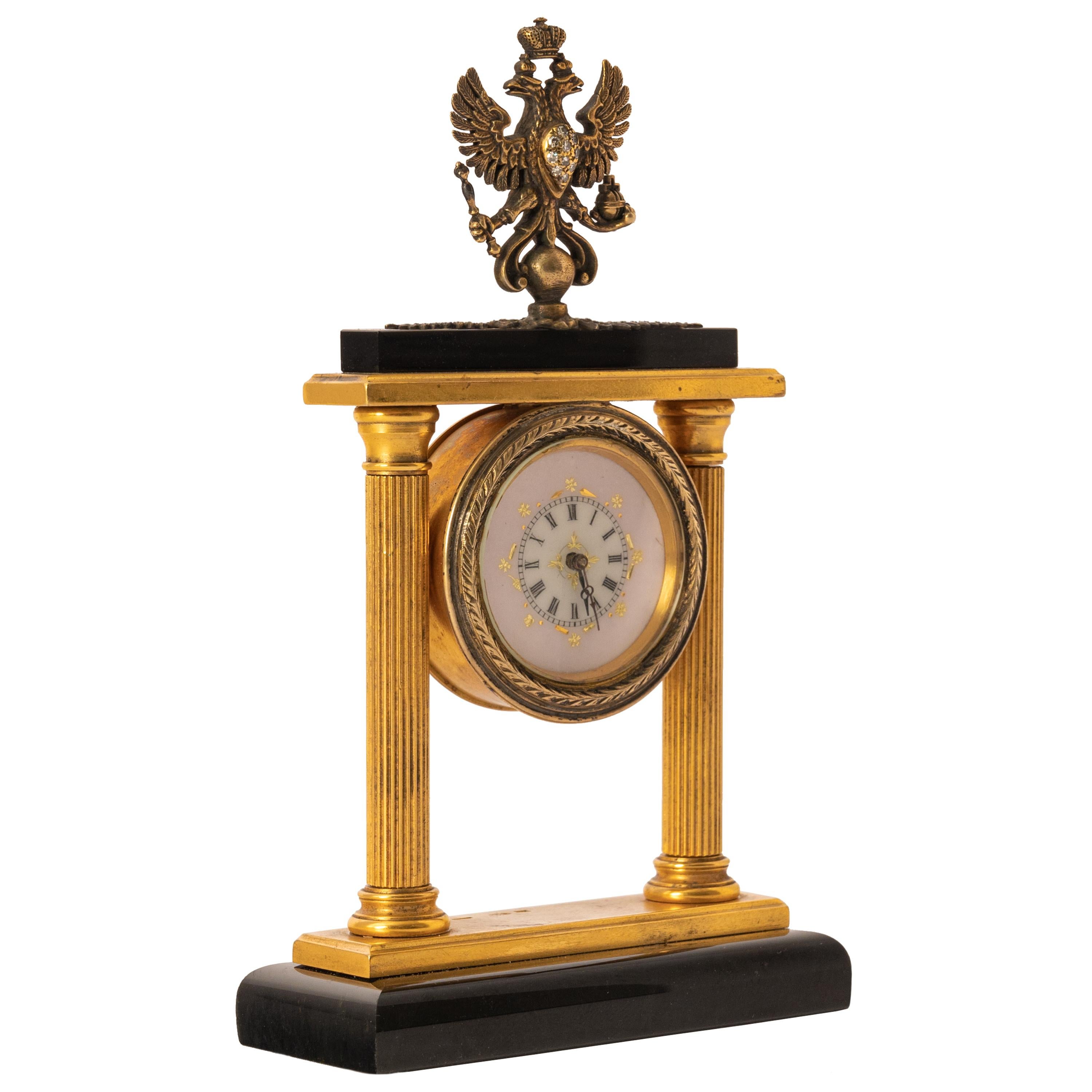 Antike kaiserliche russische 8-Tage-Uhr von Peter Carl Faberge, Silber vergoldeter Diamant 1900 (Baltisch) im Angebot