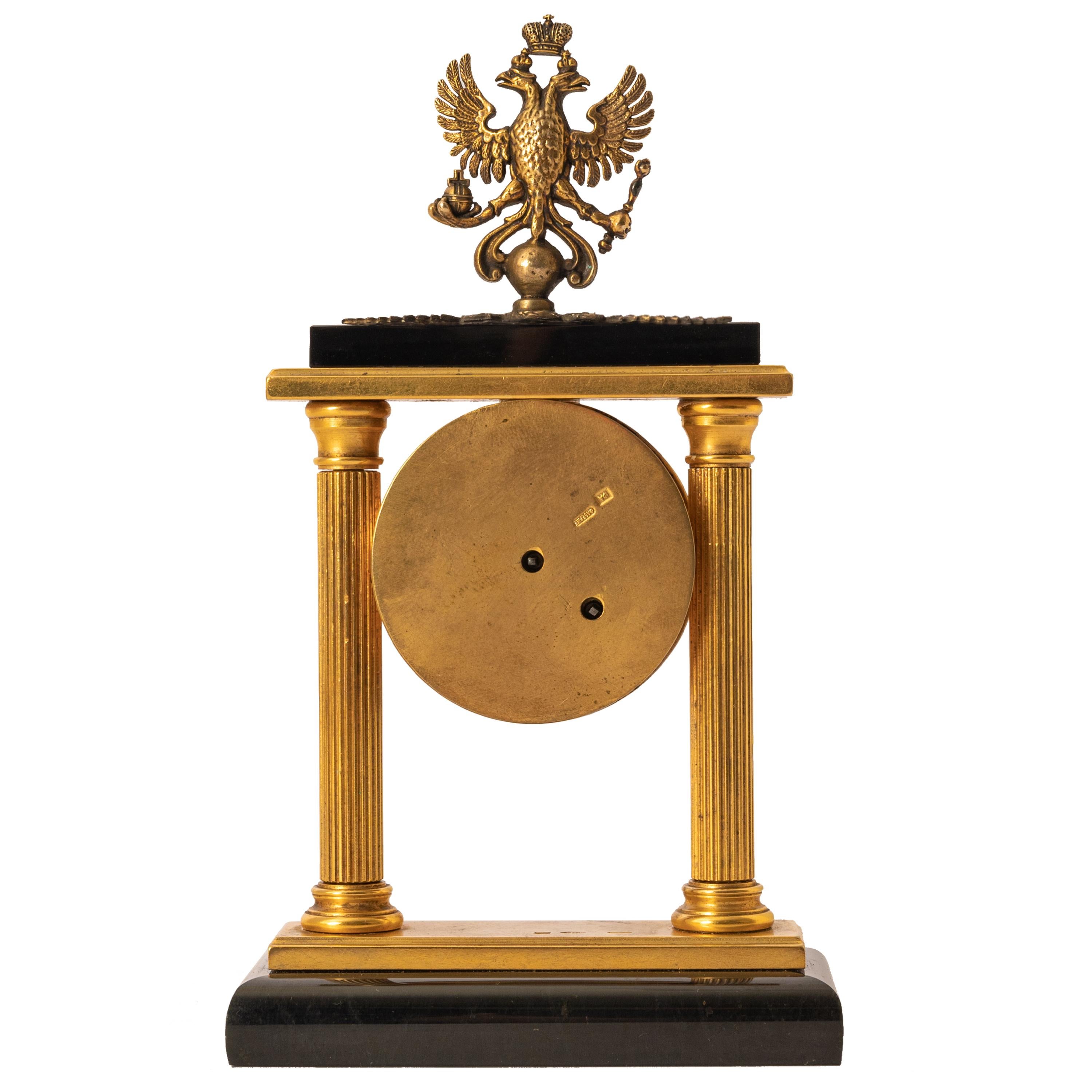 Antike kaiserliche russische 8-Tage-Uhr von Peter Carl Faberge, Silber vergoldeter Diamant 1900 (Vergoldet) im Angebot