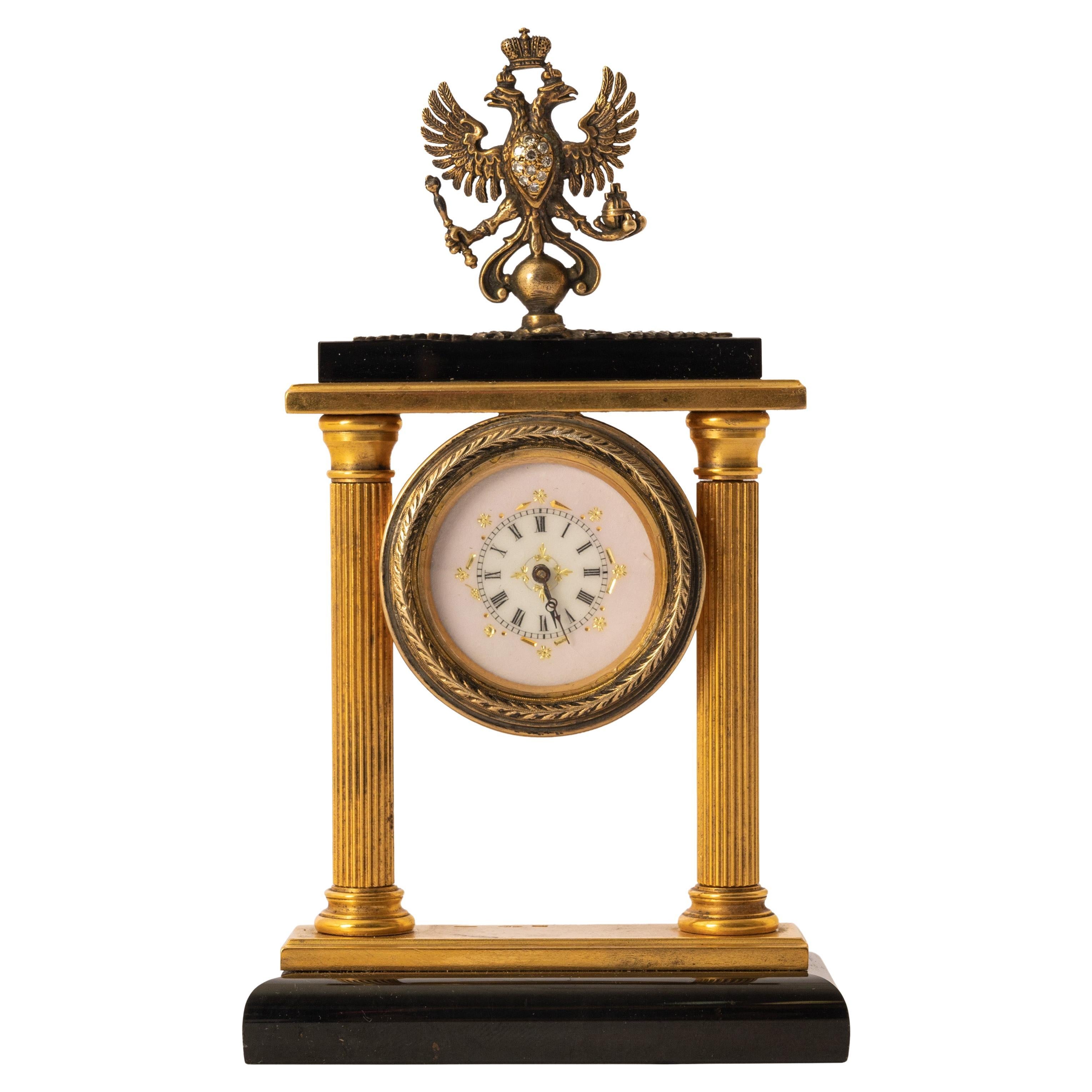 Antique Imperial Russian Peter Carl Faberge Silver Gilt Diamond 8 Day Clock 1900 For Sale